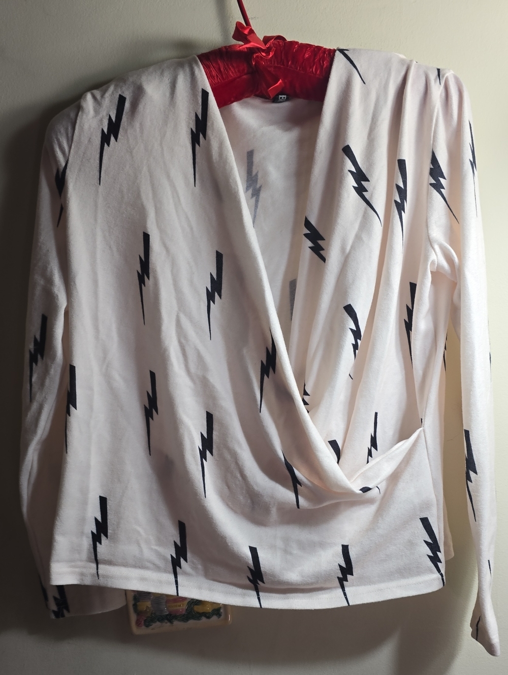 CBR White Long Sleeve Wrap Top with Black Lightning Print